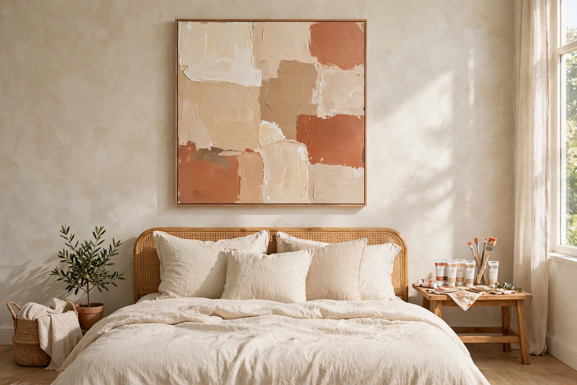 Hand-painted abstract canvas art with soft blended color gradients