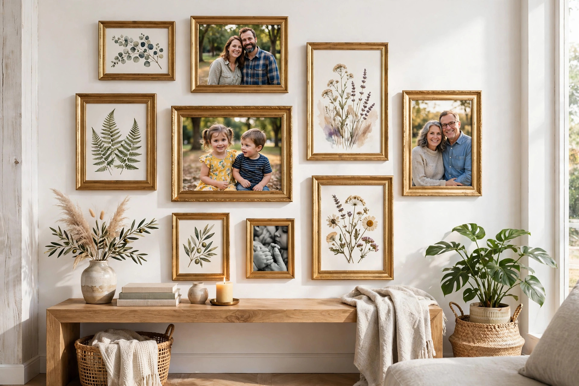 Gallery wall with thrifted painted frames