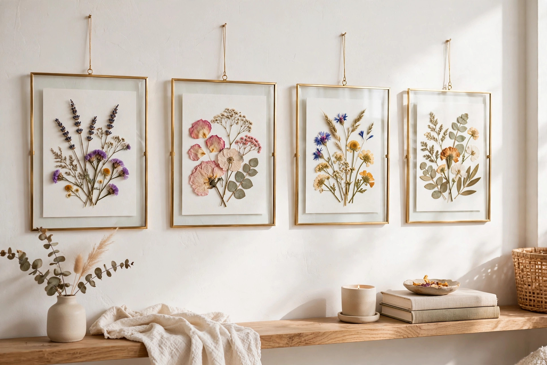 Pressed flower wall art in a frame