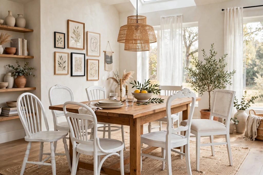 Eclectic mix of mismatched dining chairs